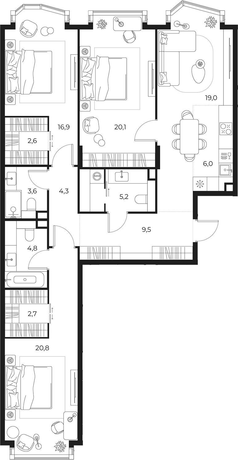 4+ комнаты, 115.5 м², 11/16 этаж, ЖК «МАСТЕРС»