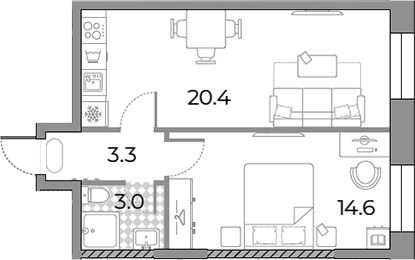 2-комн., 41.3 м², 26/26 этаж, ЖК «ЗилАрт»