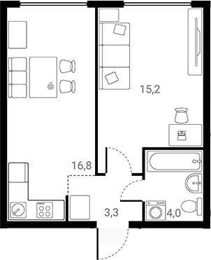 1-комн., 39.3 м², 8/25 этаж, ЖК «Лесная Коллекция»