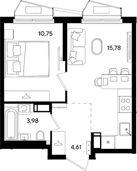 2-комн., 35.12 м², 2/18 этаж, ЖК «Парк Победы 3»