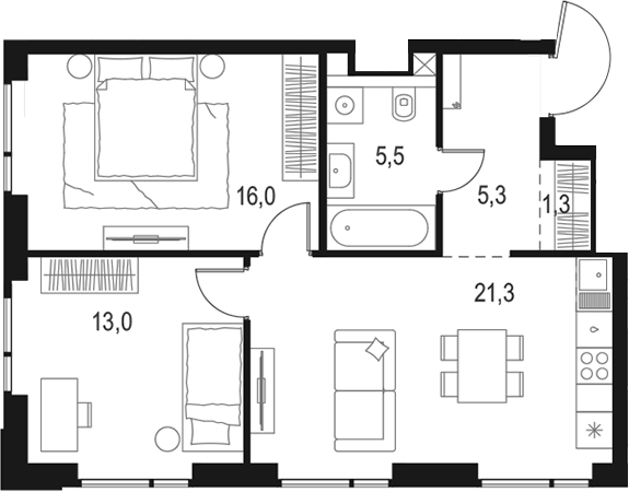 3-комн., 62.4 м², 13/26 этаж, ЖК «Левел Войковская»
