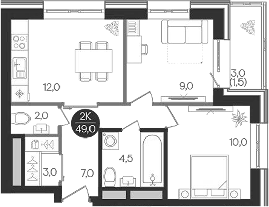 2-комн., 47.5 м², 23/32 этаж, ЖК «Кантемировский»