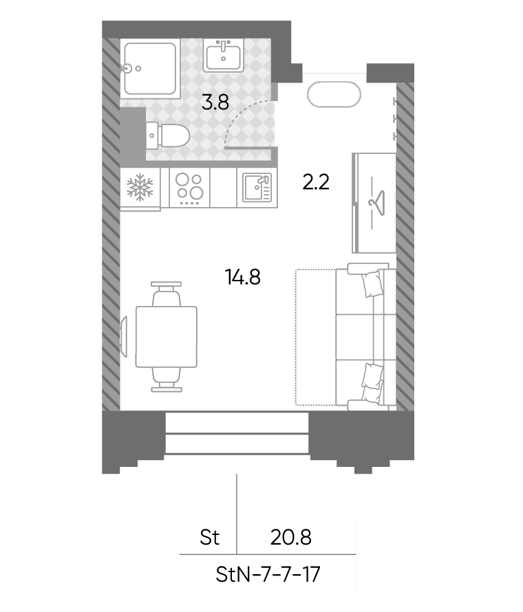 Студия, 20.8 м², 15/43 этаж, ЖК «ЗилАрт»