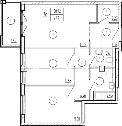 2-комн. квартира, 57.58 м² в ЖК Лучи — фото 2