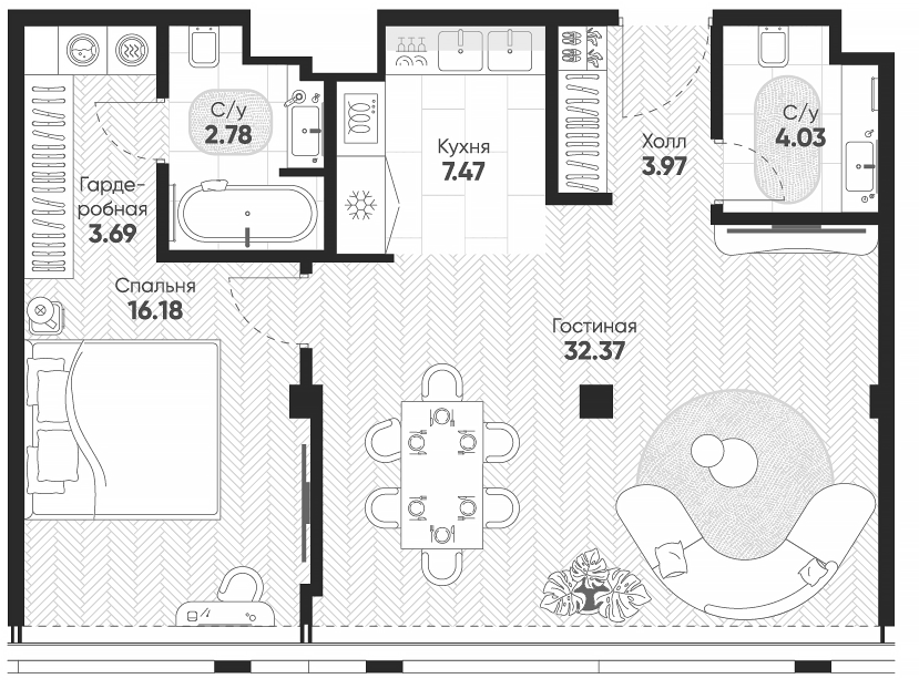 2-комн., 73.5 м², 11/12 этаж, ЖК «Арбат 2»