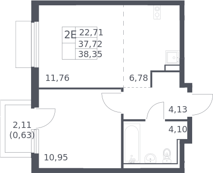 2-комн., 37.72 м², 15/17 этаж, ЖК «Пригород Лесное»