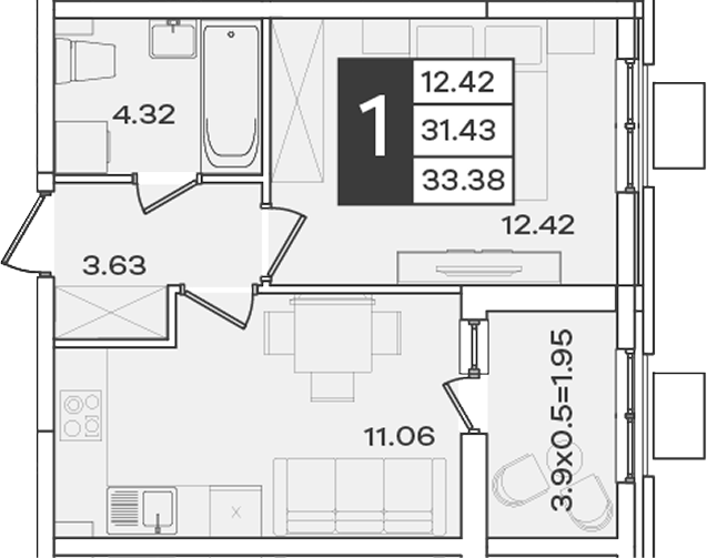 Продается 1-комн. квартира, 31.43 м²