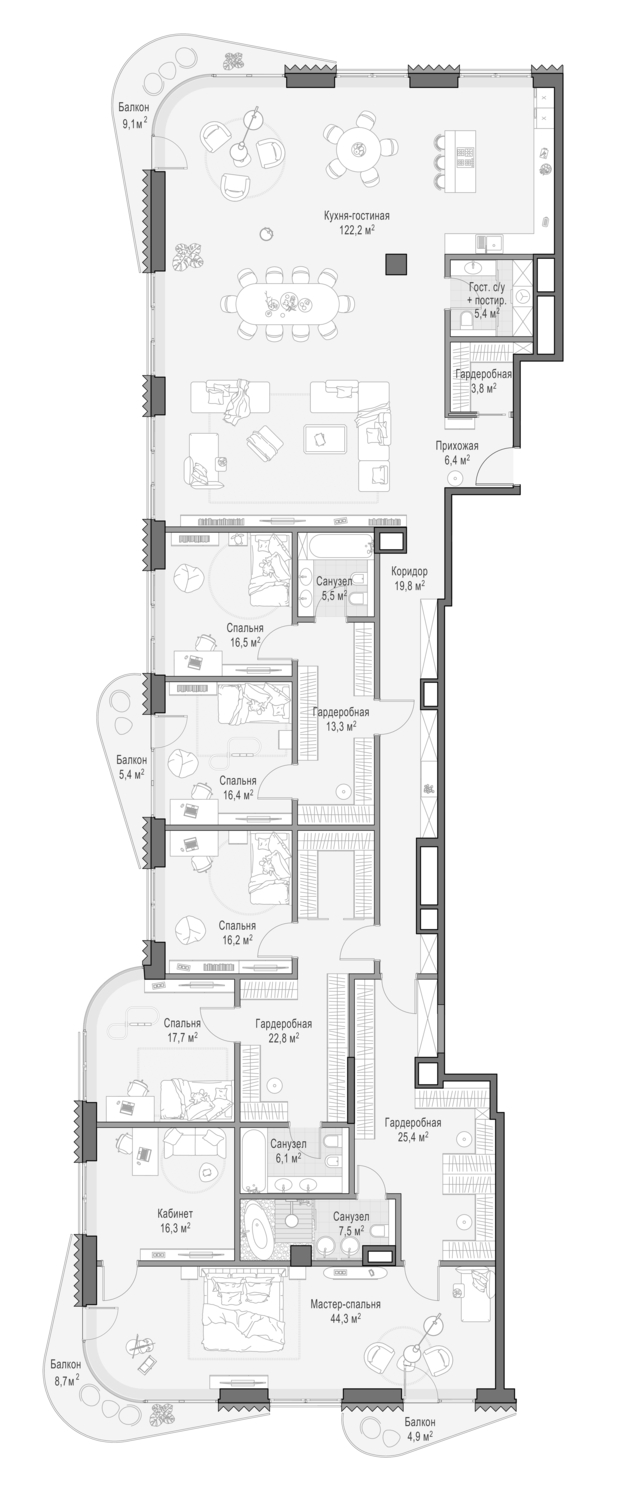 4+ комнаты, 359.57 м², 9/14 этаж, ЖК «Дом Лаврушинский»