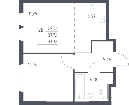 2-комн., 37.72 м², 14/17 этаж, ЖК «Пригород Лесное»