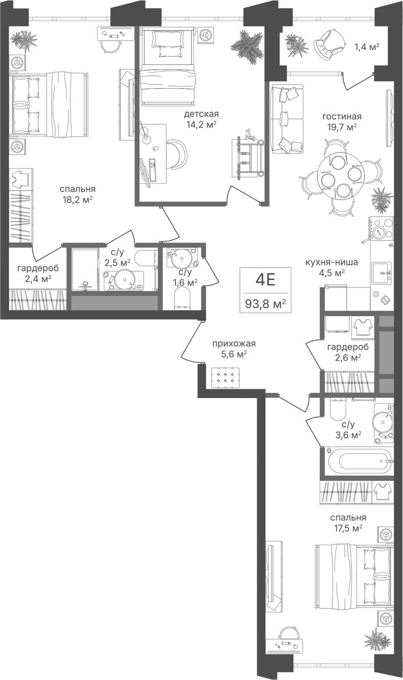 4+ комнаты, 92.4 м², 13/20 этаж, ЖК «Михалковский»