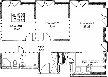 4+ комнаты, 97.13 м², 9/20 этаж, ЖК «ЭВОПАРК Сокольники»