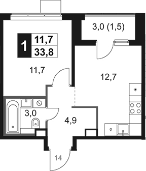 1-комн., 32.3 м², 14/17 этаж, ЖК «1-й Химкинский»