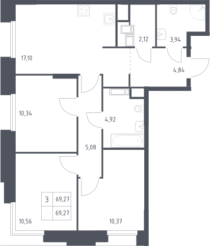 4+ комнаты, 69.27 м², 4/23 этаж, ЖК «Тропарево Парк»