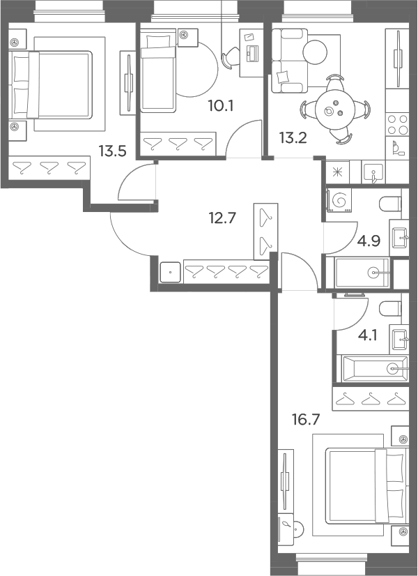 3-комн., 75.2 м², 5/6 этаж, ЖК «Станиславский»