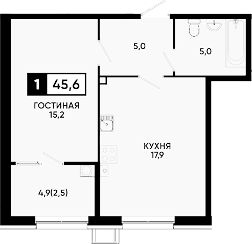 Продается 1-комн. квартира, 43.1 м²