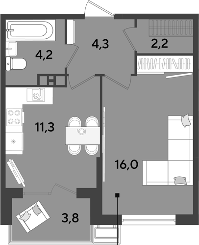 1-комн. квартира, 38 м² в ЖК Парк Победы — фото 2