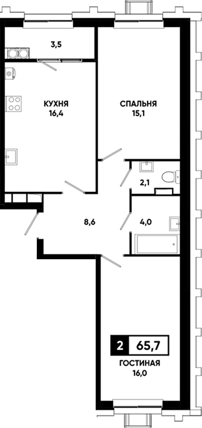 2-комн., 62.2 м², 15/19 этаж, ЖК «Основа. ГК ЮгСтройИнвест. Ставропольский край»