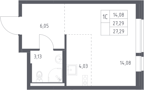 Студия, 27.29 м², 9/17 этаж, ЖК «Квартал Авиаторов»