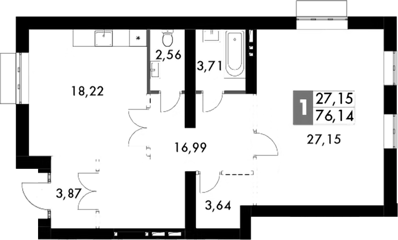 2-комн., 77.2 м², 1/4 этаж, ЖК «Жаворонки Клаб»