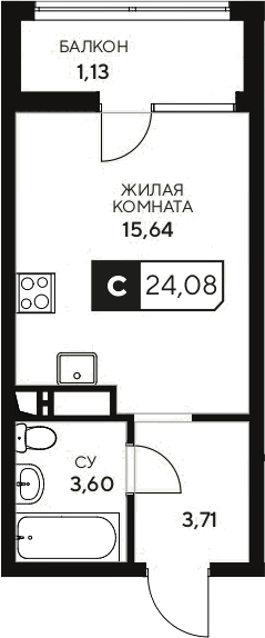 Студия квартира, 22.95 м² в ЖК Центральный. Гамма — фото 2