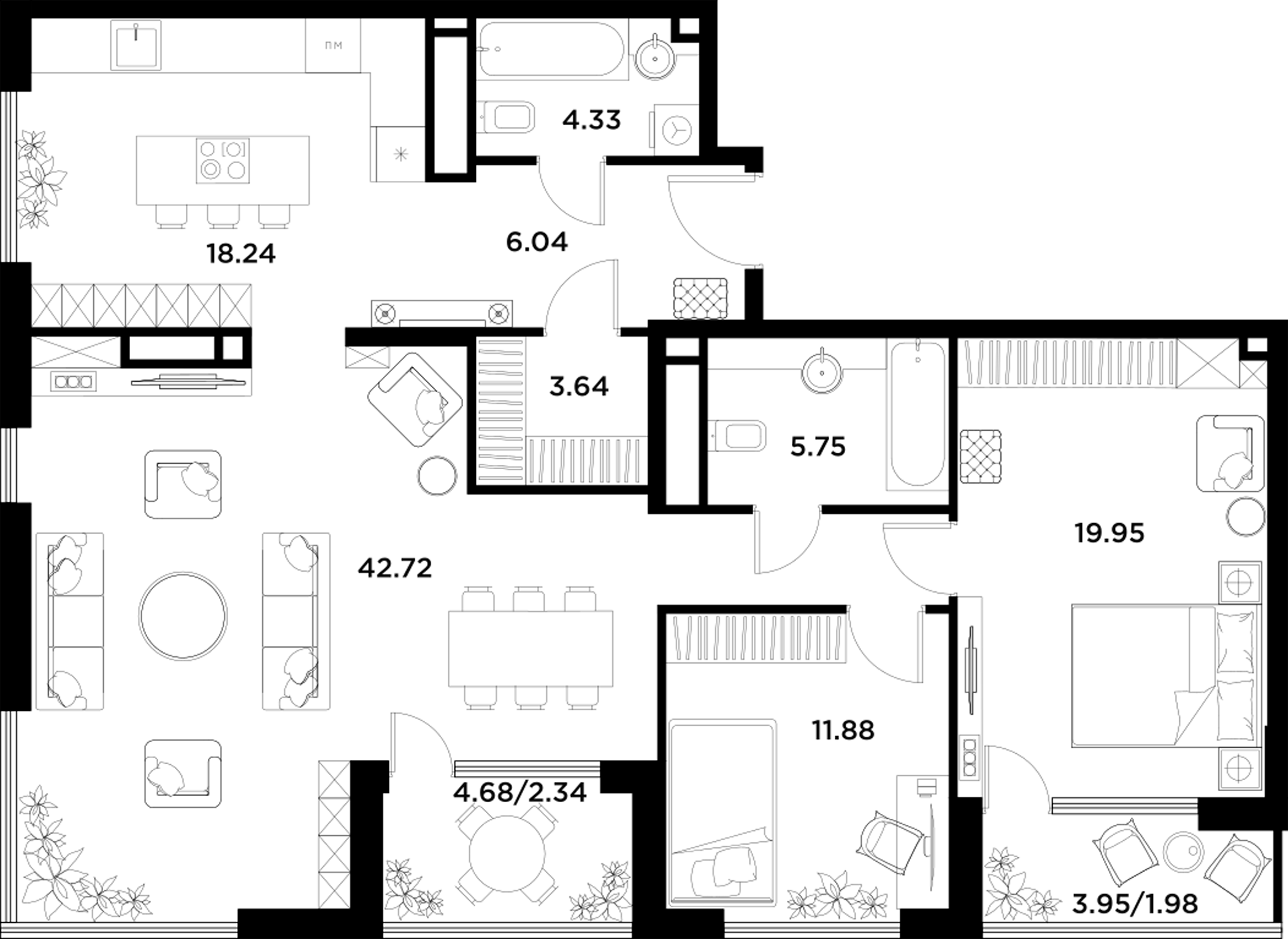 4+ комнаты, 112.68 м², 25/26 этаж, ЖК «АЛИА»