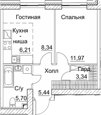 1-комн., 41 м², 26/35 этаж, ЖК «СЕЗАР СИТИ»