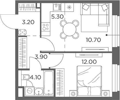 2-комн., 39.2 м², 6/23 этаж, ЖК «Белый Град»