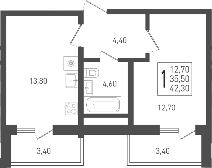1-комн. квартира, 35.5 м² в ЖК ЖК «Кубанская Крепость» — фото 3