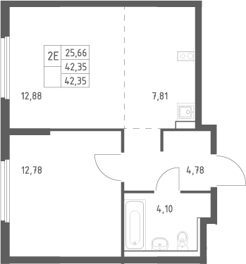 2-комн., 42.35 м², 7/17 этаж, ЖК «Пригород Лесное»