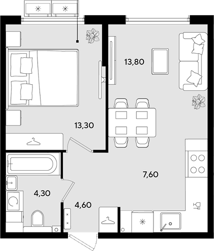 2-комн. квартира, 43.6 м² в ЖК Порто-Ново — фото 2