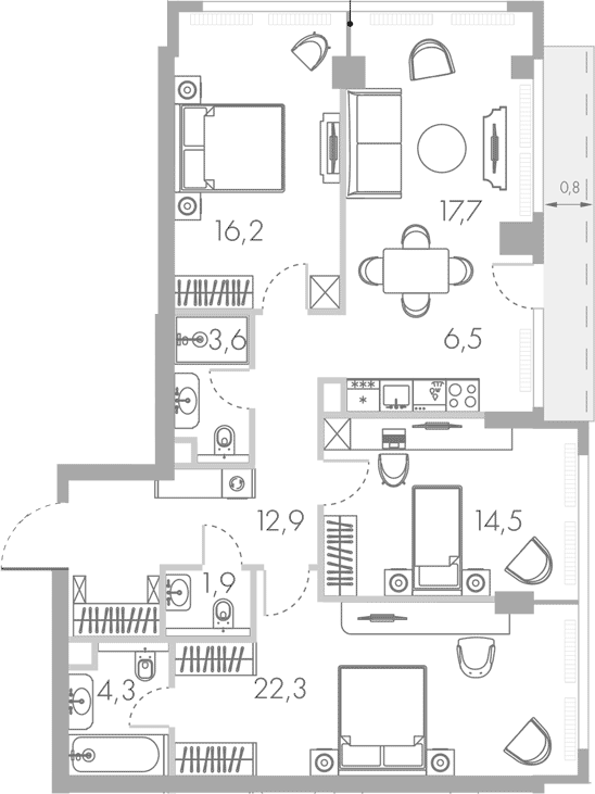 4+ комнаты, 99.9 м², 16/45 этаж, ЖК «Ривер Парк Кутузовский»