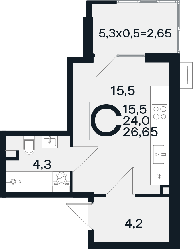 Студия, 24 м², 1/4 этаж, ЖК «Новая Елизаветка»