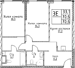 3-комн., 70.6 м², 10/29 этаж, ЖК «Наметкин Тауэр»