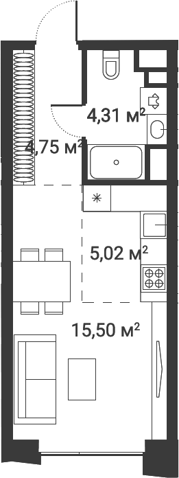 Студия, 29.53 м², 25/28 этаж, ЖК «Первый Нагатинский»