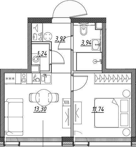 2-комн., 34 м², 14/22 этаж, ЖК «Веер»