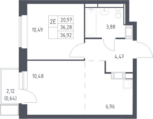 2-комн., 36.28 м², 10/17 этаж, ЖК «Большое Путилково»