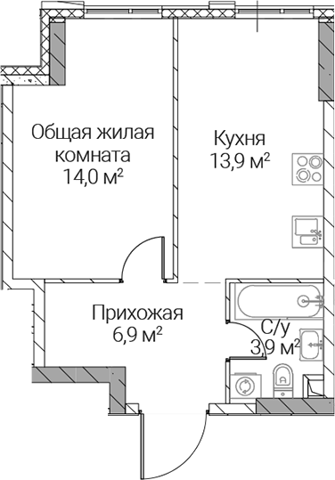 1-комн., 38.7 м², 23/36 этаж, ЖК «СЕЗАР СИЛИКА»