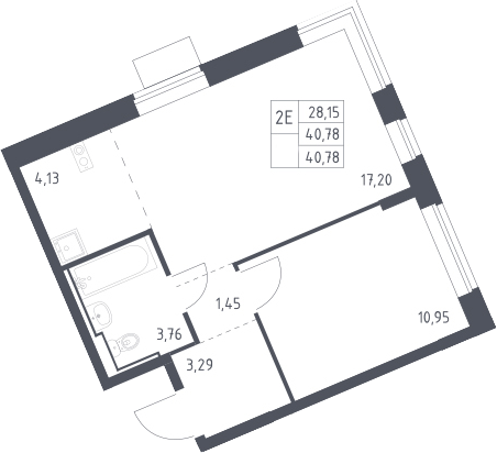 2-комн., 40.78 м², 2/13 этаж, ЖК «Молжаниново»