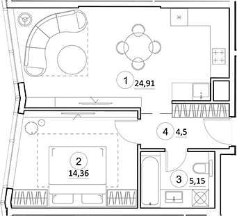 2-комн., 48.92 м², 18/35 этаж, ЖК «УНО.Горбунова»