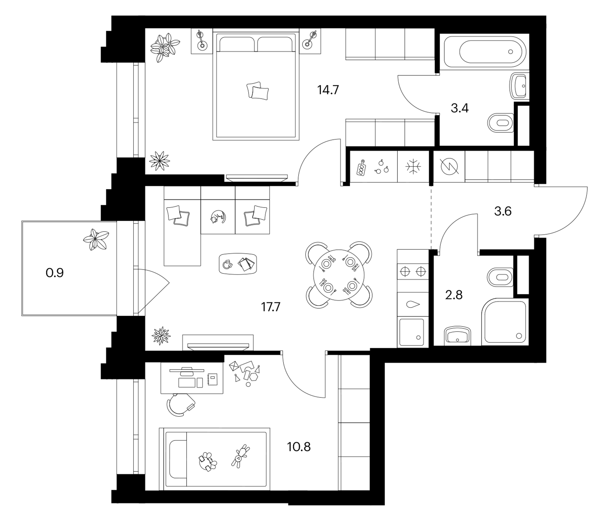 2-комн., 53 м², 2/28 этаж, ЖК «Зеленый парк»