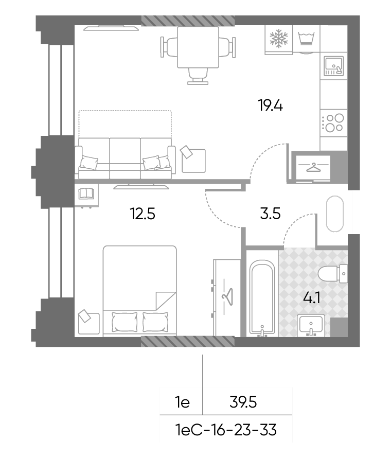 2-комн., 39.5 м², 30/43 этаж, ЖК «ЗилАрт»