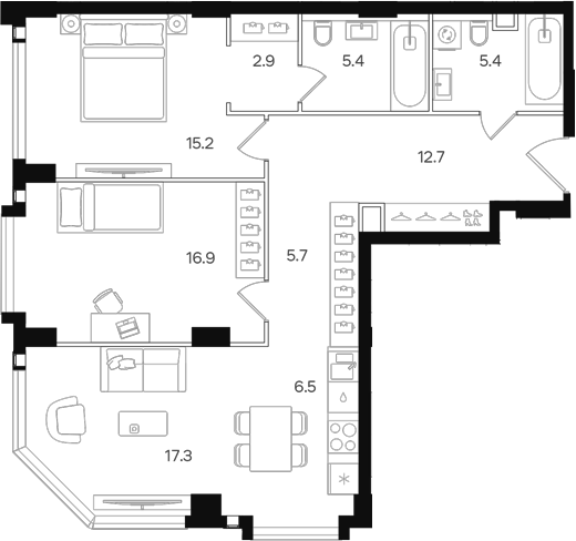 3-комн., 88 м², 3/40 этаж, ЖК «АУРА»