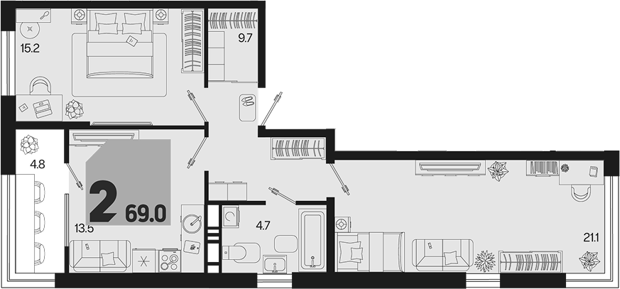 2-комн. квартира, 64.2 м² в ЖК Первое место — фото 2