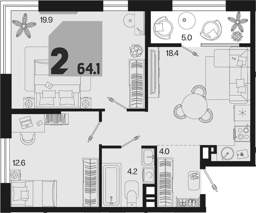 3-комн. квартира, 59.1 м² в ЖК Первое место — фото 2