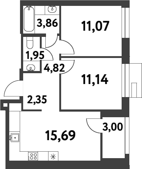 2-комн., 50.88 м², 6/8 этаж, ЖК «Смарт Гарден»