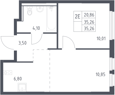 2-комн., 35.26 м², 15/17 этаж, ЖК «Пригород Лесное»