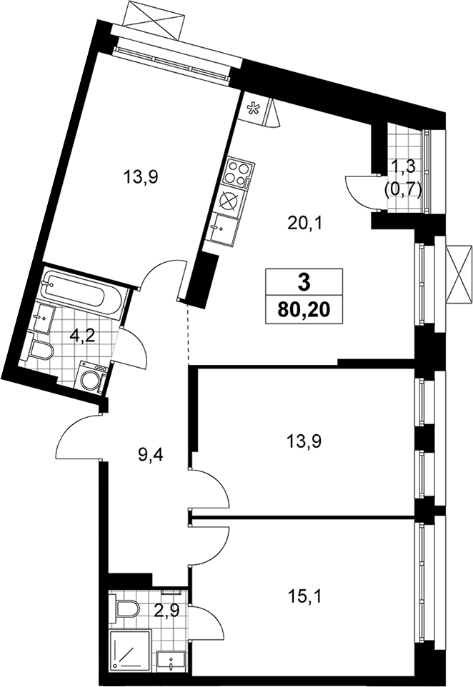 4+ комнаты, 79.5 м², 11/14 этаж, ЖК «Прокшино»