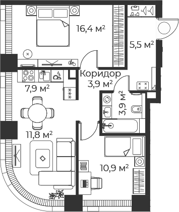 3-комн., 60.3 м², 33/71 этаж, ЖК «Веер»