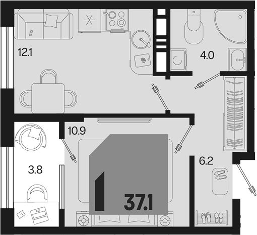 1-комн. квартира, 33.3 м² в ЖК Первое место — фото 2