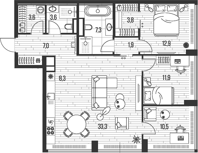 4+ комнаты, 104.1 м², 16/39 этаж, ЖК «HIGH LIFE»